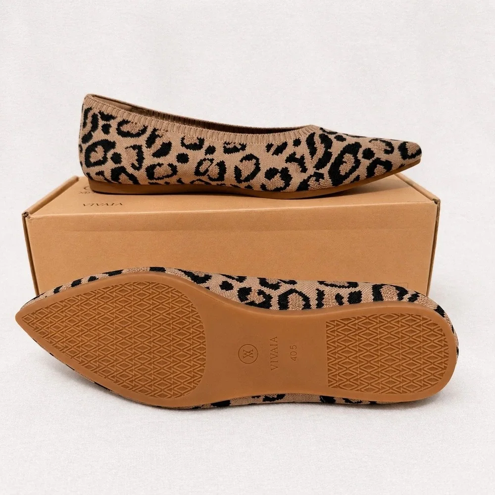VIVAIA Aria 5º Pointed-Toe Knit Flats Dark Leopard | EU 40.5 / US 9-9.5